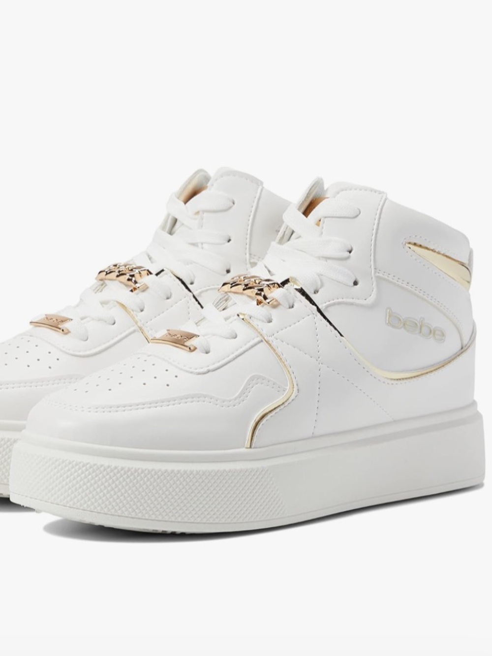 bebe White High-Top Platform Sneakers with Gold Accents